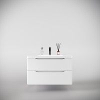 Тумба подвесная STYLE LINE "Марелла 90" (2 ящ.) Люкс антискрейтч белый матовый, PLUS с раковиной Марелла Люкс 900х400