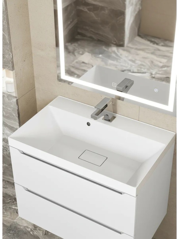 Раковина для ванной 70 см, Uperwood Classic New, белая глянцевая, с накладкой для слива