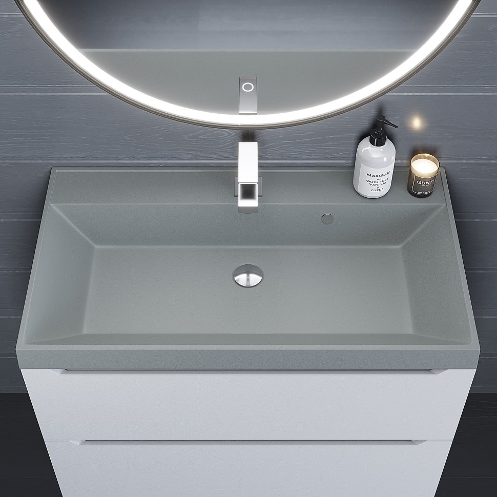 Раковина для ванной 80 см, Uperwood Classic Quartz, кварцевая, серая матовая, платина