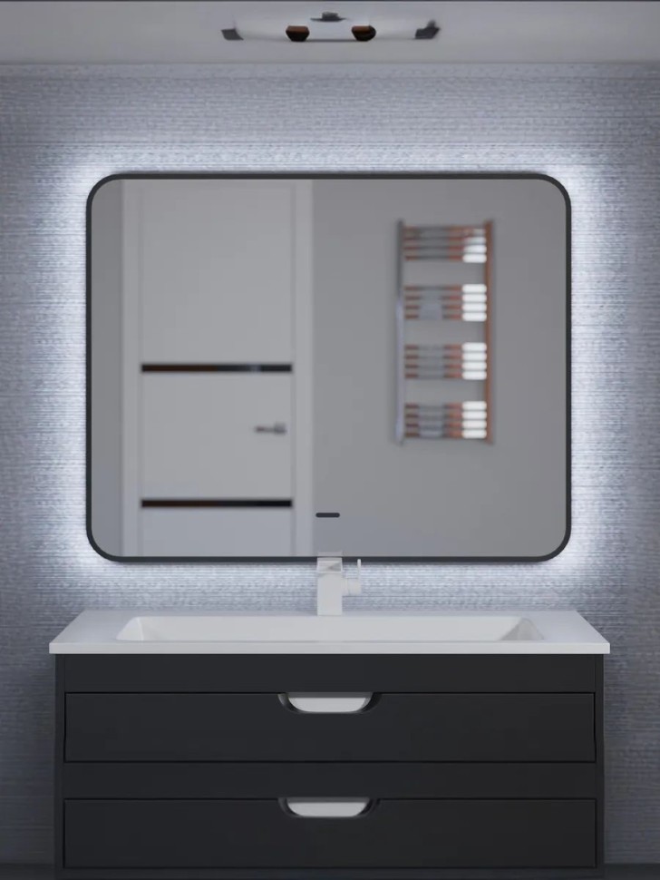 Зеркало для ванной с теплой подсветкой Uperwood Modul 60х80 см, прямоугольное, черное, сенсор/антизапотевание