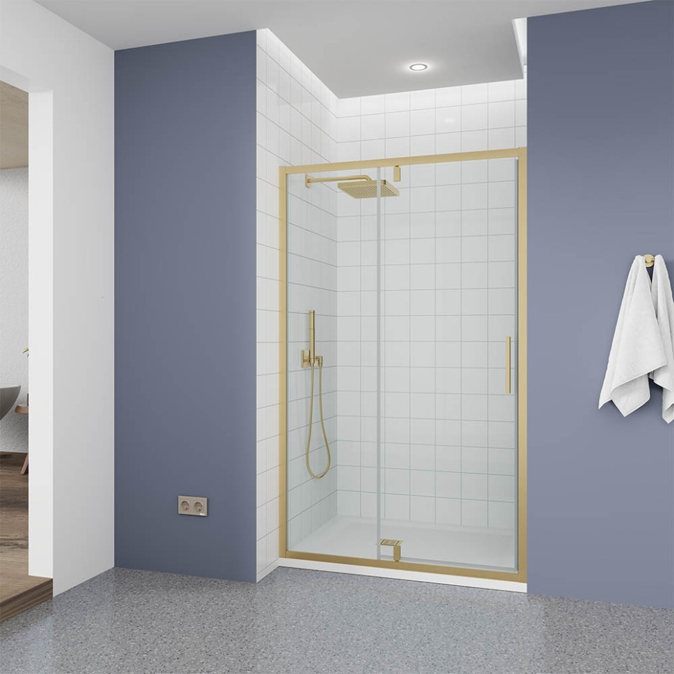Душевая дверь Veconi Ottimo P20 G, 1000x1900, золото брашинг, стекло прозрачное