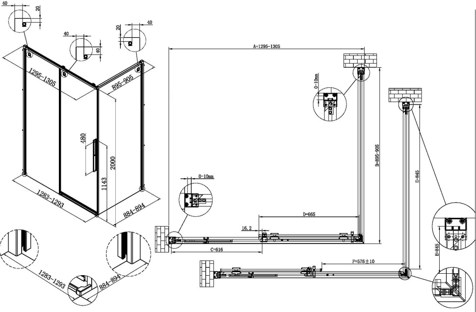 Душевой уголок Ультима (Ultima) VSR-7UL9013CLG, 1300*900, брашированное золото, стекло прозрачное