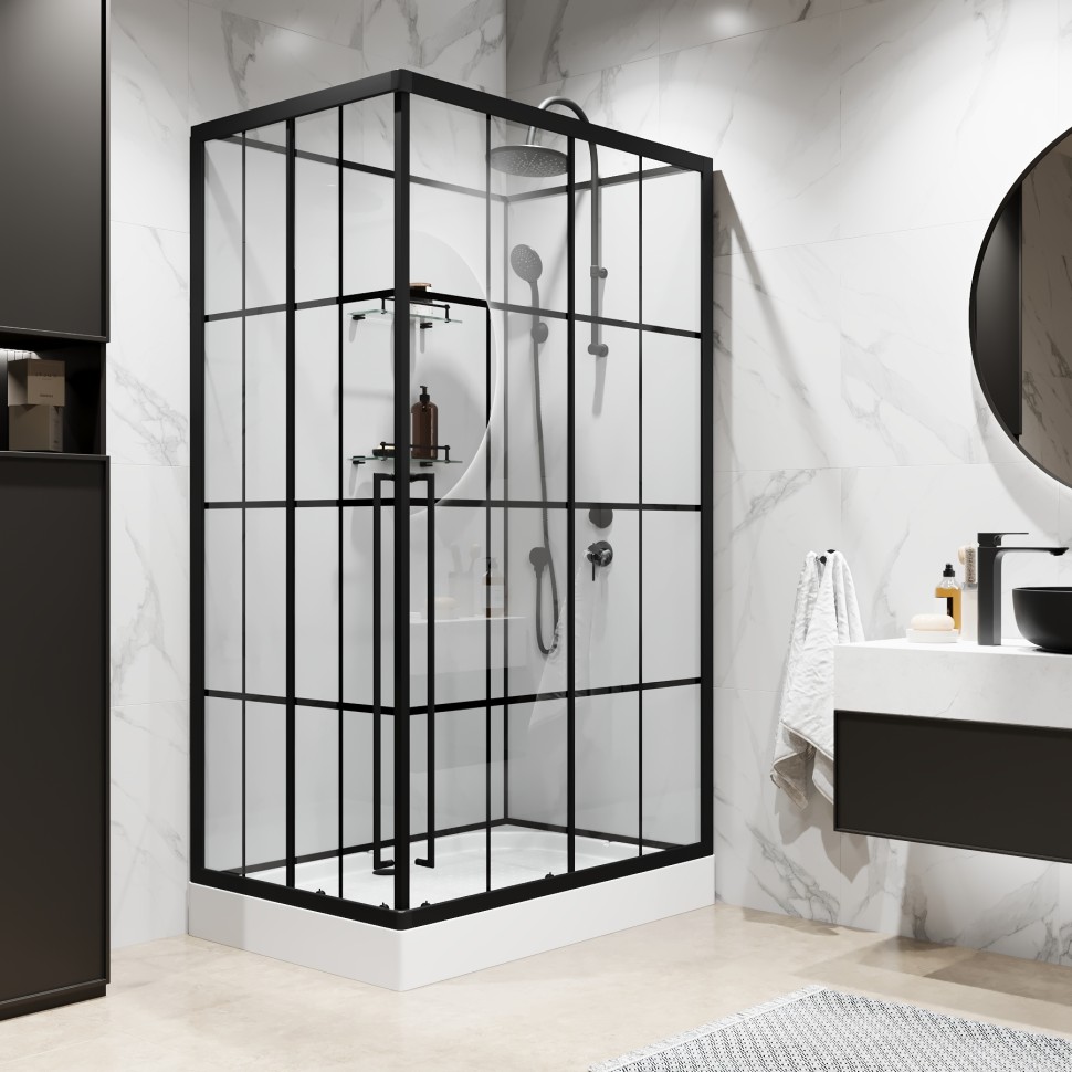 Душевая кабина Niagara Standart ST120/80/15QR/KL/BKT (120х80х225) поддон низкий(15см),черный,стекло прозрачное,3 места