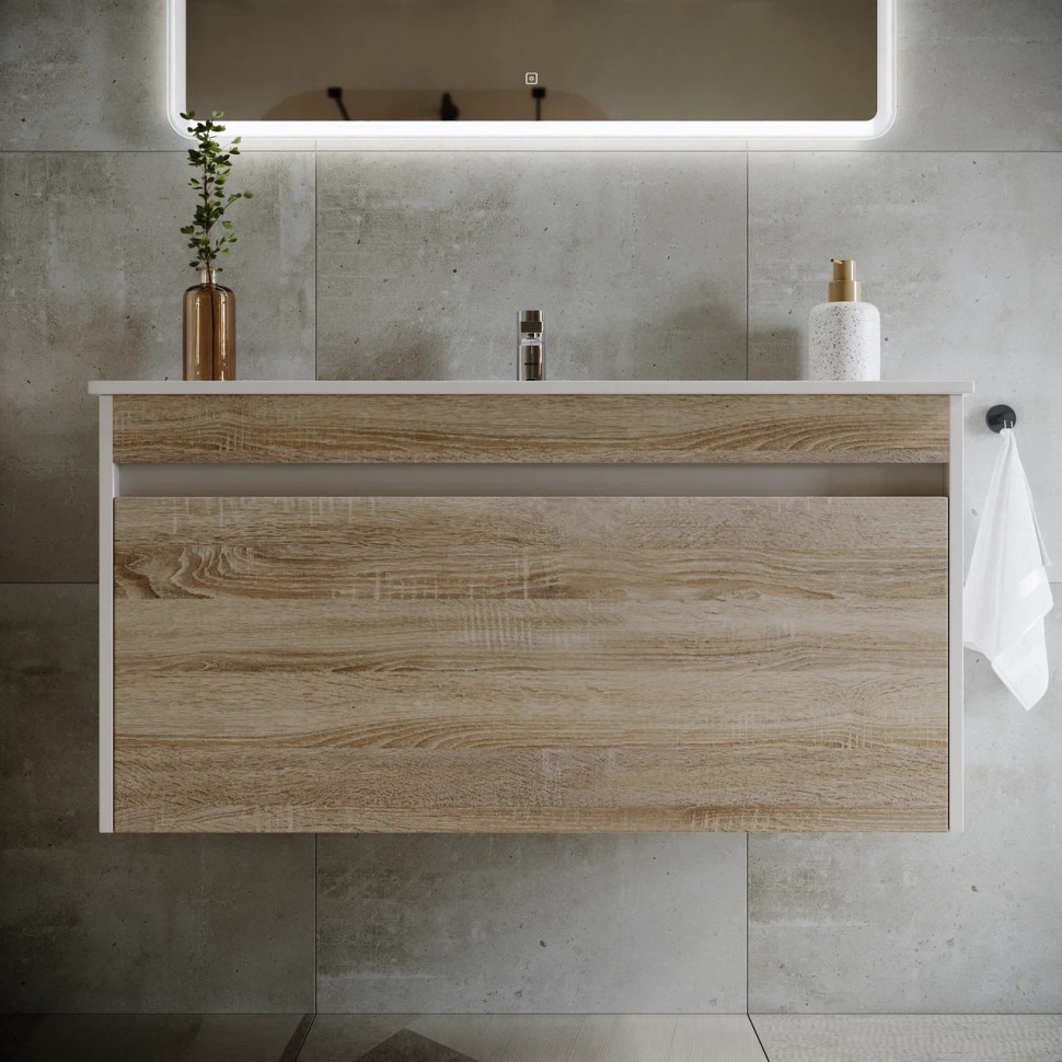 Тумба подвесная SANCOS Smart 1190х450х500, c двумя ящиками оснащенными доводчиками, дуб бардолино/белый , арт. SM120-1E