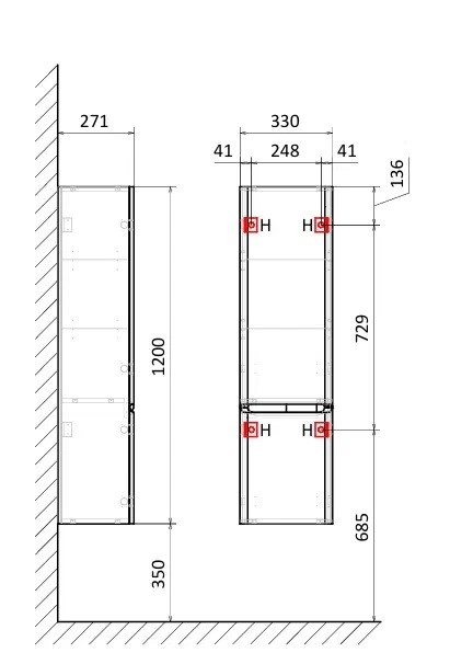 AQM9004GM "S4" Пенал подвесной, цвет серый.