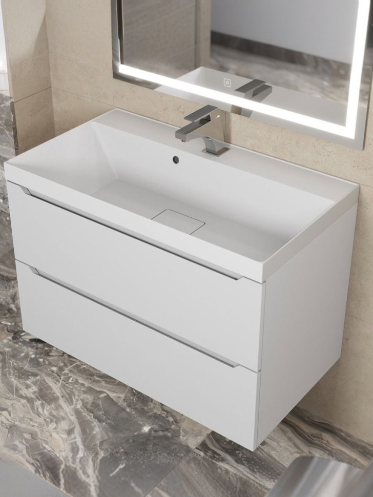 Раковина для ванной 80 см, Uperwood Classic New, белая глянцевая, с накладкой для слива