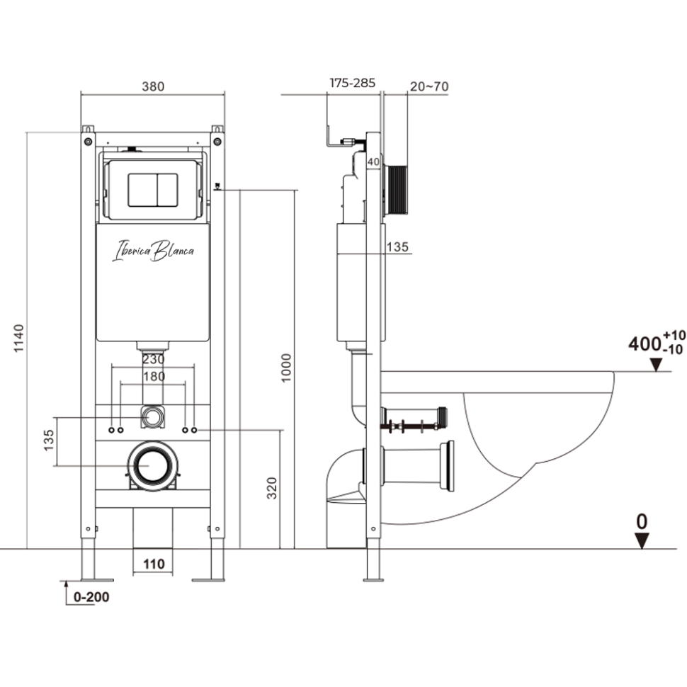 Комплект 2в1 IBERICA BLANCA инсталляция SILENCIO MINI, кнопка смыва ESTI-S золото матовое (IB.001M.854)