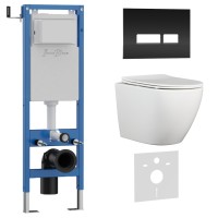 Комплект 3в1 IBERICA BLANCA инсталляция SILENCIO MINI, унитаз BILBAO ALTO белый, кнопка смыва CRYSTAL-R черный глянцевый (IB.001M.BLA.231.2211)