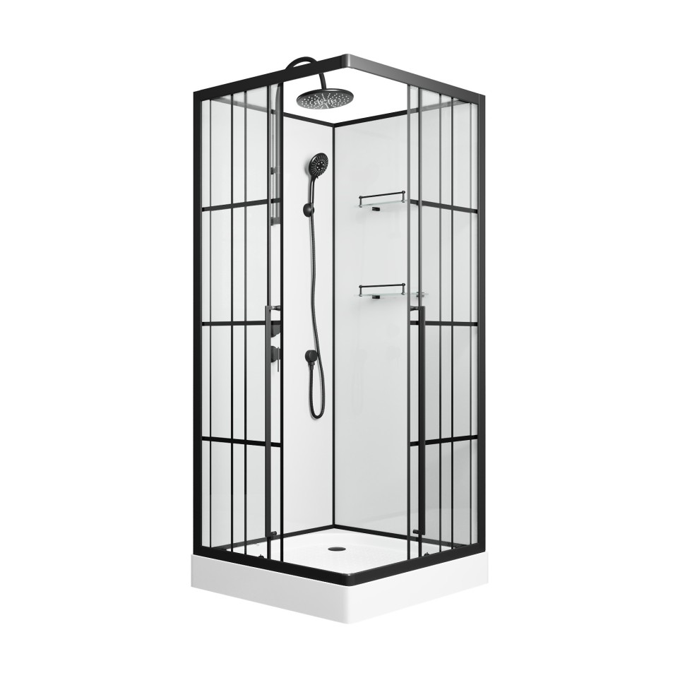 Душевая кабина Niagara Standart ST90/15QL/KL/BKT (90х90х225) низкий поддон(15см),черный,стекло прозрачное,3 места