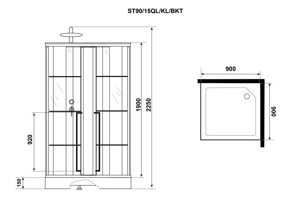 Душевая кабина Niagara Standart ST90/15QL/KL/BKT (90х90х225) низкий поддон(15см),черный,стекло прозрачное,3 места
