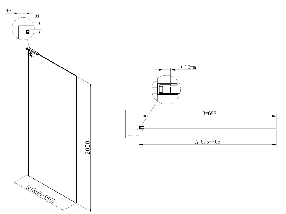 Душевая перегородка Walk-In VSW-7HA700CLGM, 700*2000, вороненая сталь, стекло прозрачное