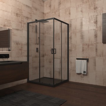Душевой угол Veconi Rovigo RV-13, 1200x1200x1950, черный, стекло прозрачное
