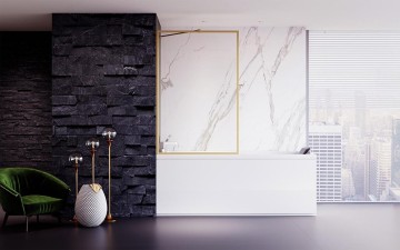 Шторка на ванну Veconi Palau PL-85G, 500x1500, брашированное золото , стекло прозрачное