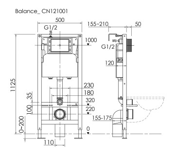 Комплект Подвесной унитаз FORMA Rimless + Система инсталляции Balance кнопка Square, хром глянцевый