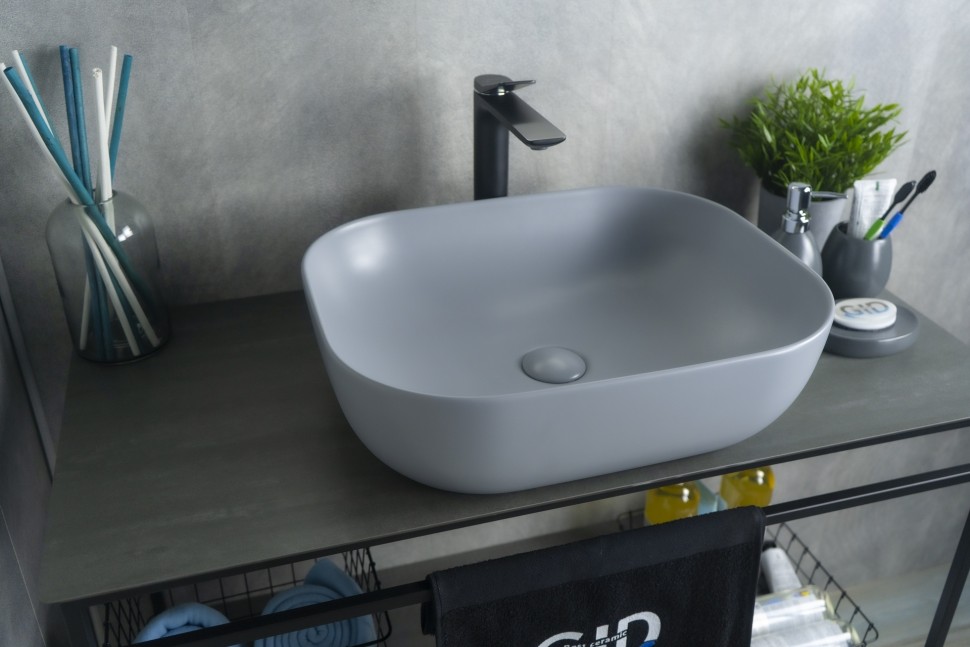 Раковина Gid Gm1302 53336 накладная серая матовая 50x40x14