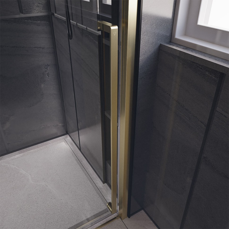 Душевая дверь Veconi Premium Trento PTD-30G, 1200х2000, брашированное золото, стекло прозрачное