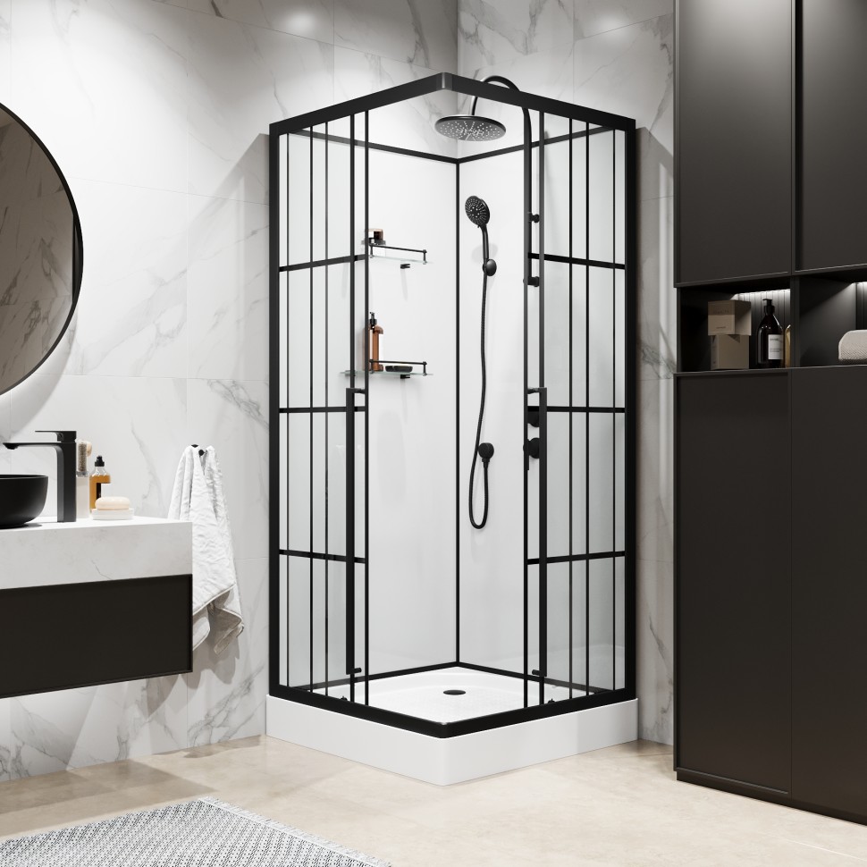 Душевая кабина Niagara Standart ST90/15QR/KL/BKT (90х90х225) низкий поддон(15см),черный,стекло прозрачное,3 места