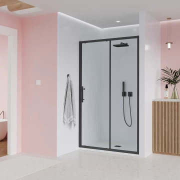 Душевая дверь Veconi Evo 100 B, 1400x1950, черный матовый, стекло прозрачное