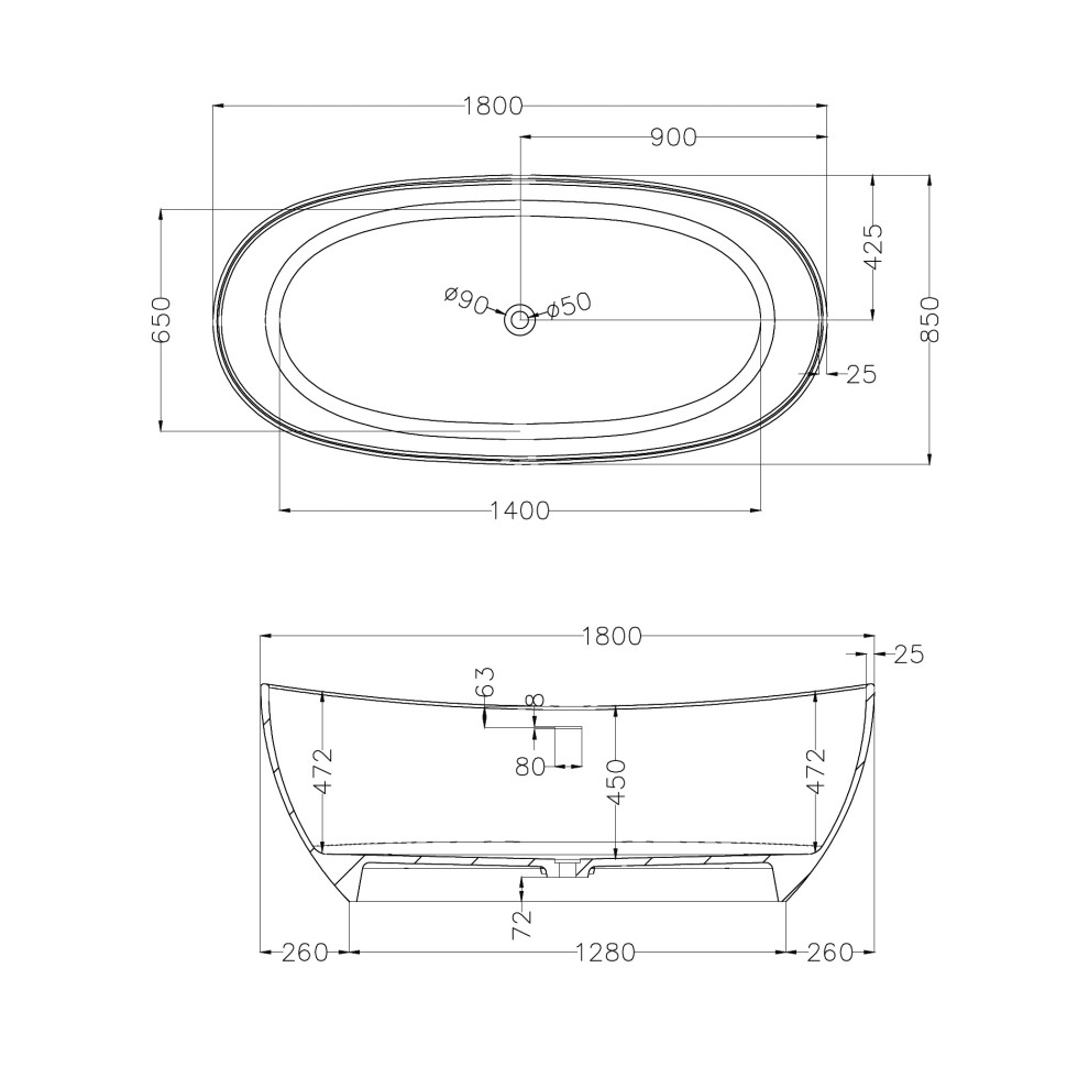 Ванна из искусственного камня ABBER Stein AS9615-1.8 белая матовая
