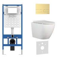 Комплект 3в1 IBERICA BLANCA инсталляция SILENCIO, унитаз BILBAO ALTO белый, кнопка смыва INOX-S золото матовое (IB001.BLA.231.1603)