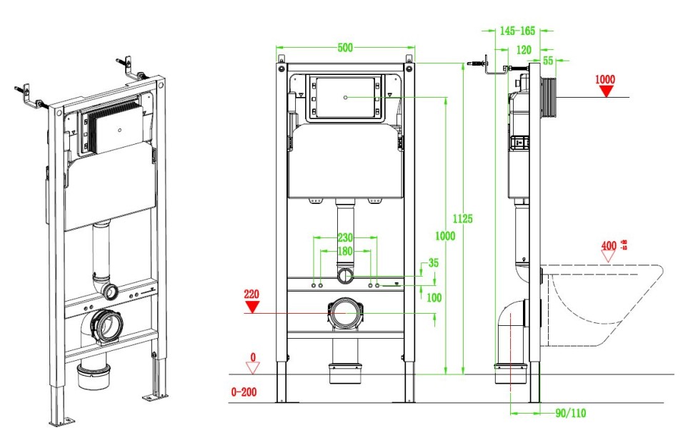 Инсталляция для подвесного унитаза Vincea VIS-2508, 500*1000, цвет сине-белый