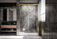 Душевая дверь Veconi Premium Trento PTD-30G, 1300х2000, брашированное золото, стекло прозрачное