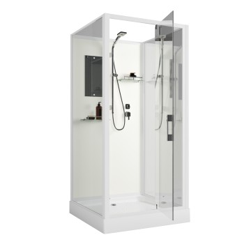 Душевая кабина Niagara Standart ST100/15Q/BK (100х100х200) квадрат,поддон 15см,распашная,проф.белый,без крыши,3 места