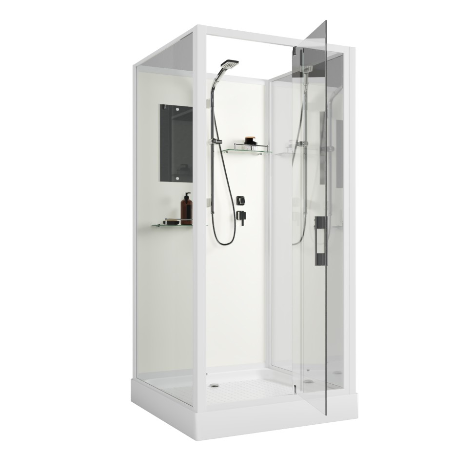 Душевая кабина Niagara Standart ST100/15Q/BK (100х100х200) квадрат,поддон 15см,распашная,проф.белый,без крыши,3 места