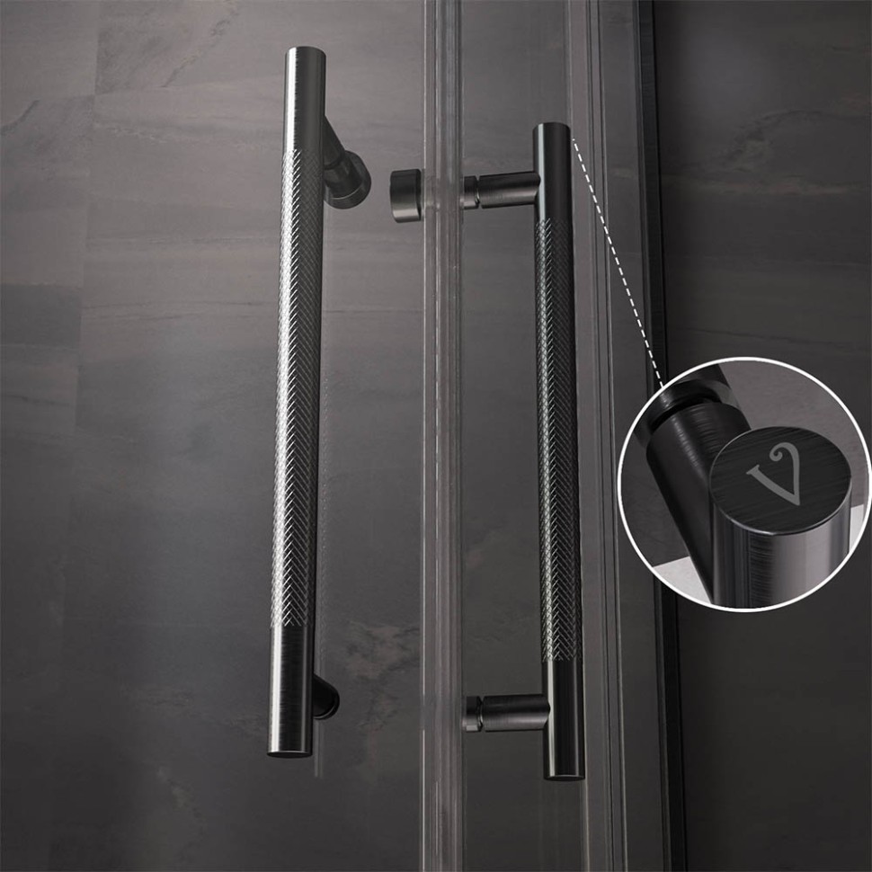 Душевой угол Veconi Premium Trento PTC-20GR, 900Х900x2000, брашированный графит, стекло прозрачное