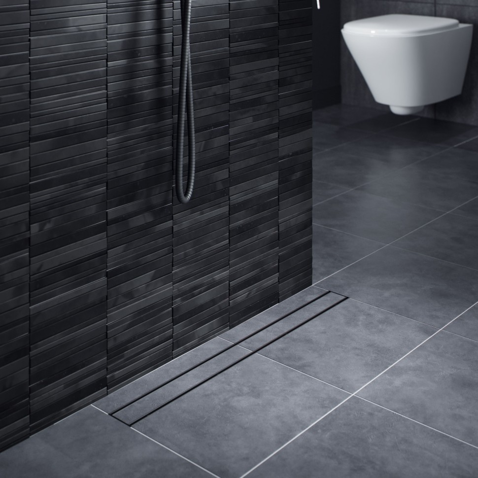 Душевой лоток TIMO Drain System 600 с двусторонней панелью "plate" под плитку, Чёрный