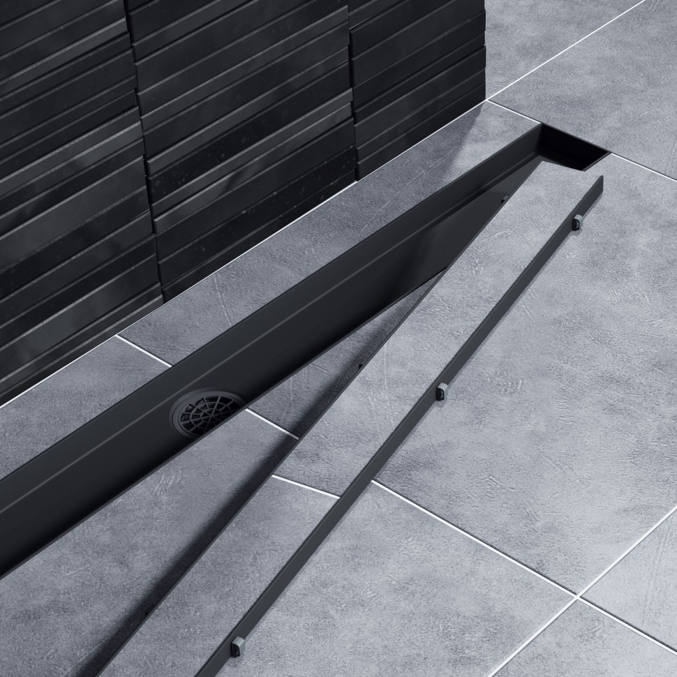 Душевой лоток TIMO Drain System 600 с двусторонней панелью "plate" под плитку, Чёрный