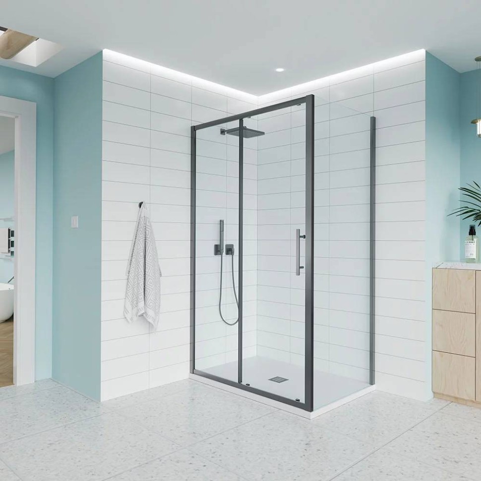 Боковая панель Evo SP GR, 900x1952, графит брашинг, прозрачное стекло