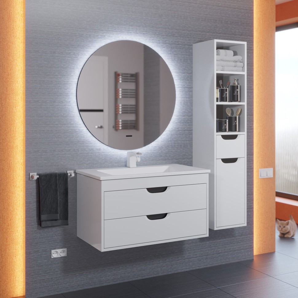Зеркало для ванной с подсветкой Uperwood Modul 65*65, бесконтактный сенсор, антизапотевание, круглое, холодная подсветка