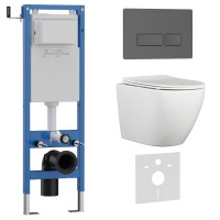 Комплект 3в1 IBERICA BLANCA инсталляция SILENCIO MINI, унитаз BILBAO ALTO белый, кнопка смыва ESTI-R серый матовый (IB.001M.BLA.234.218)