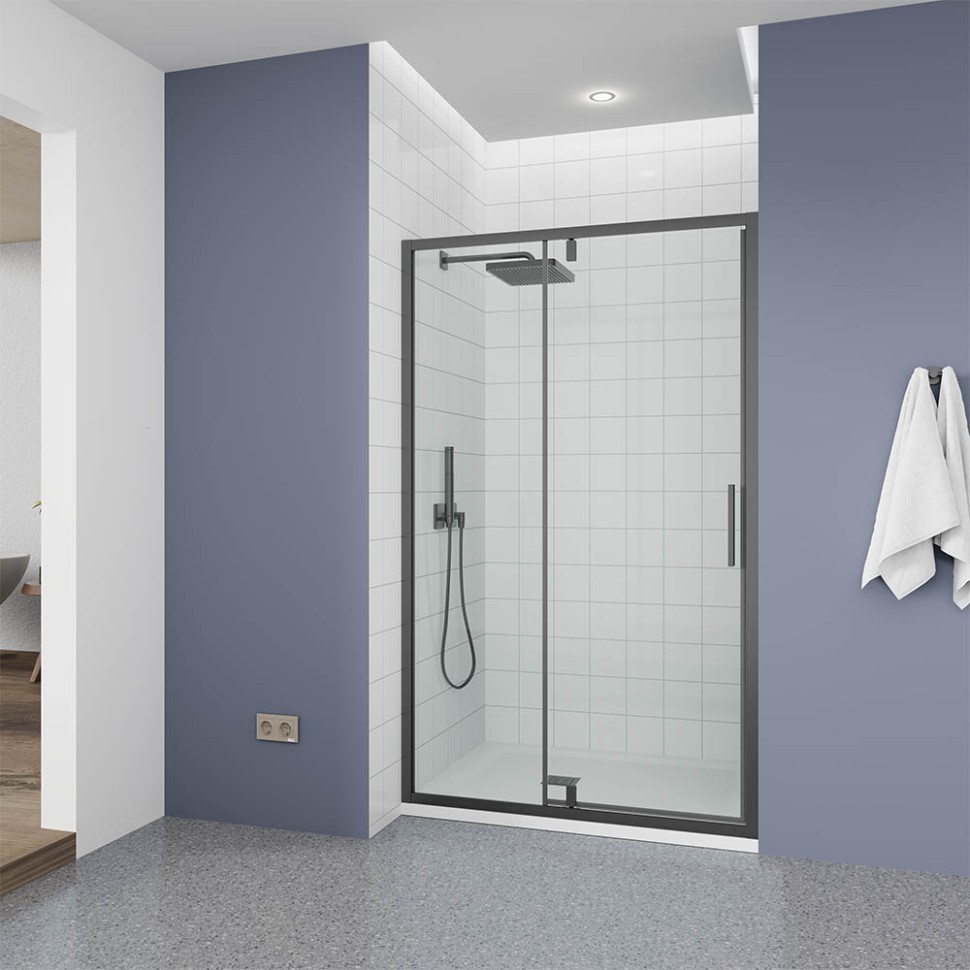 Душевая дверь Veconi Ottimo P20 GR, 1100x1900, графит брашинг, стекло прозрачное