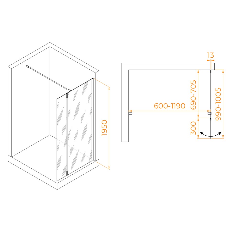 Душевая перегородка RGW WA-051Gb (WA-010Gb + Z-071Gb) (351005173-16)