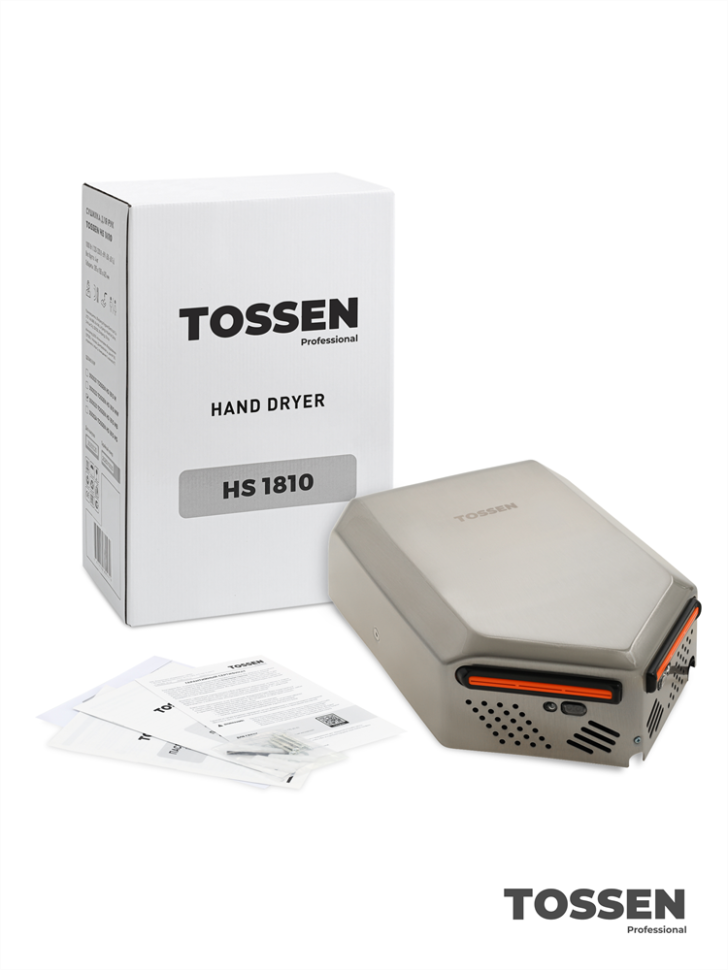 TOSSEN HS 1810 M - высокоскоростная сушилка для рук (коллекция «Матовая сталь»)