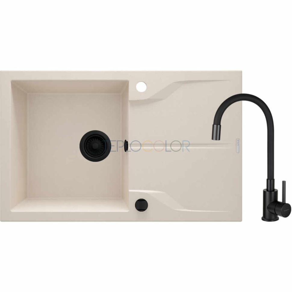 Гранитная мойка со смесителем, 1-чаша с осушкой