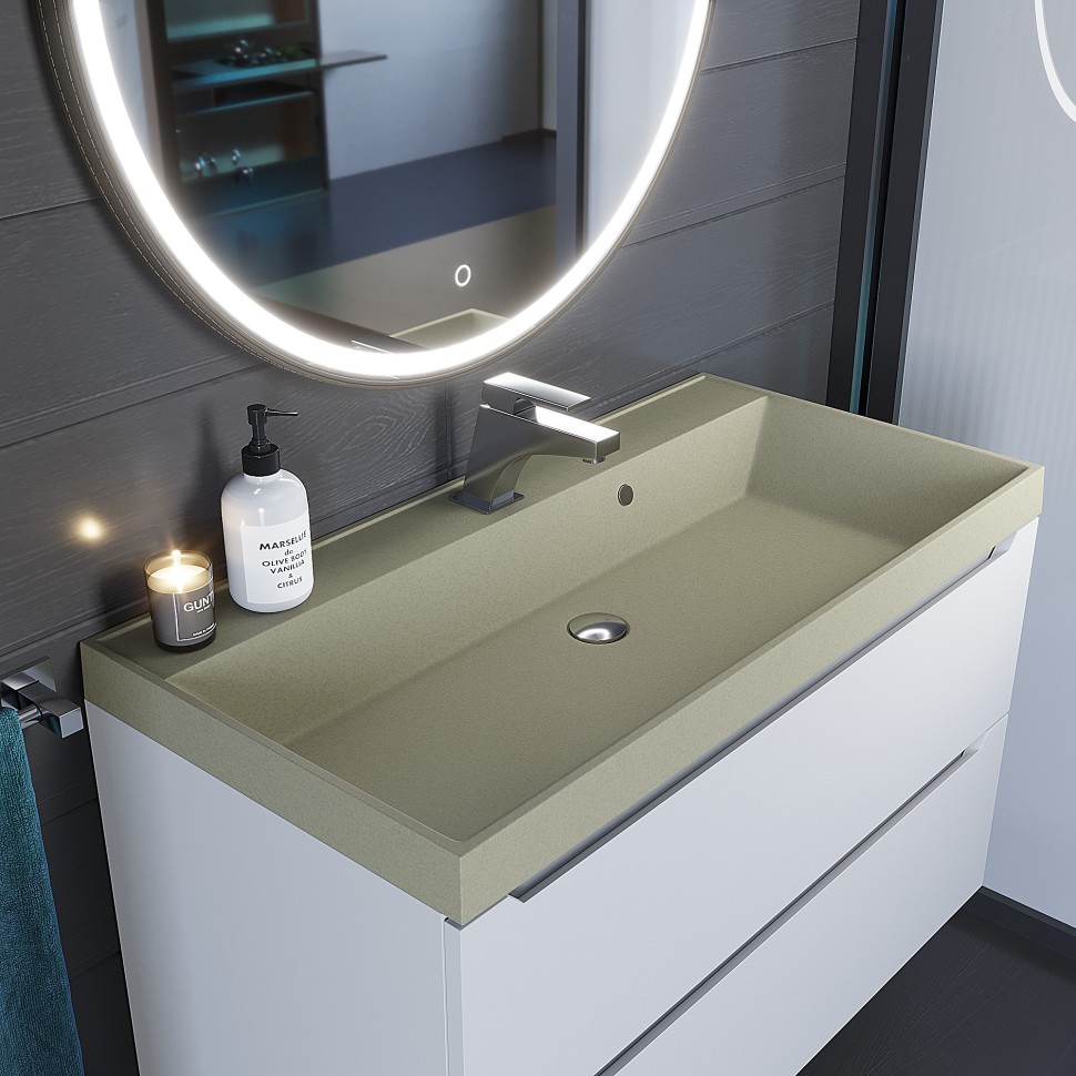 Раковина для ванной 90 см, Uperwood Classic Quartz, кварцевая, бежевая матовая, десерт