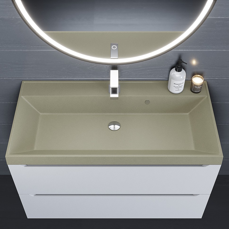 Раковина для ванной 90 см, Uperwood Classic Quartz, кварцевая, бежевая матовая, десерт