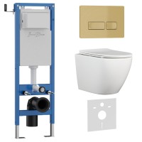 Комплект 3в1 IBERICA BLANCA инсталляция SILENCIO MINI, унитаз BILBAO ALTO белый, кнопка смыва ESTI-R золото матовое (IB.001M.BLA.234.215)