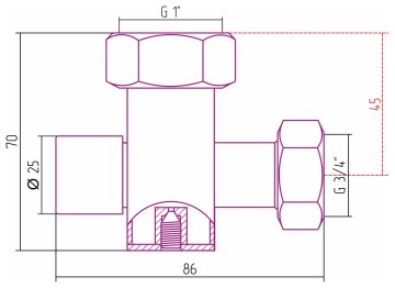 Вентиль запорный с клапаном скрытый (G 1" НГ х G 3/4" НГ)