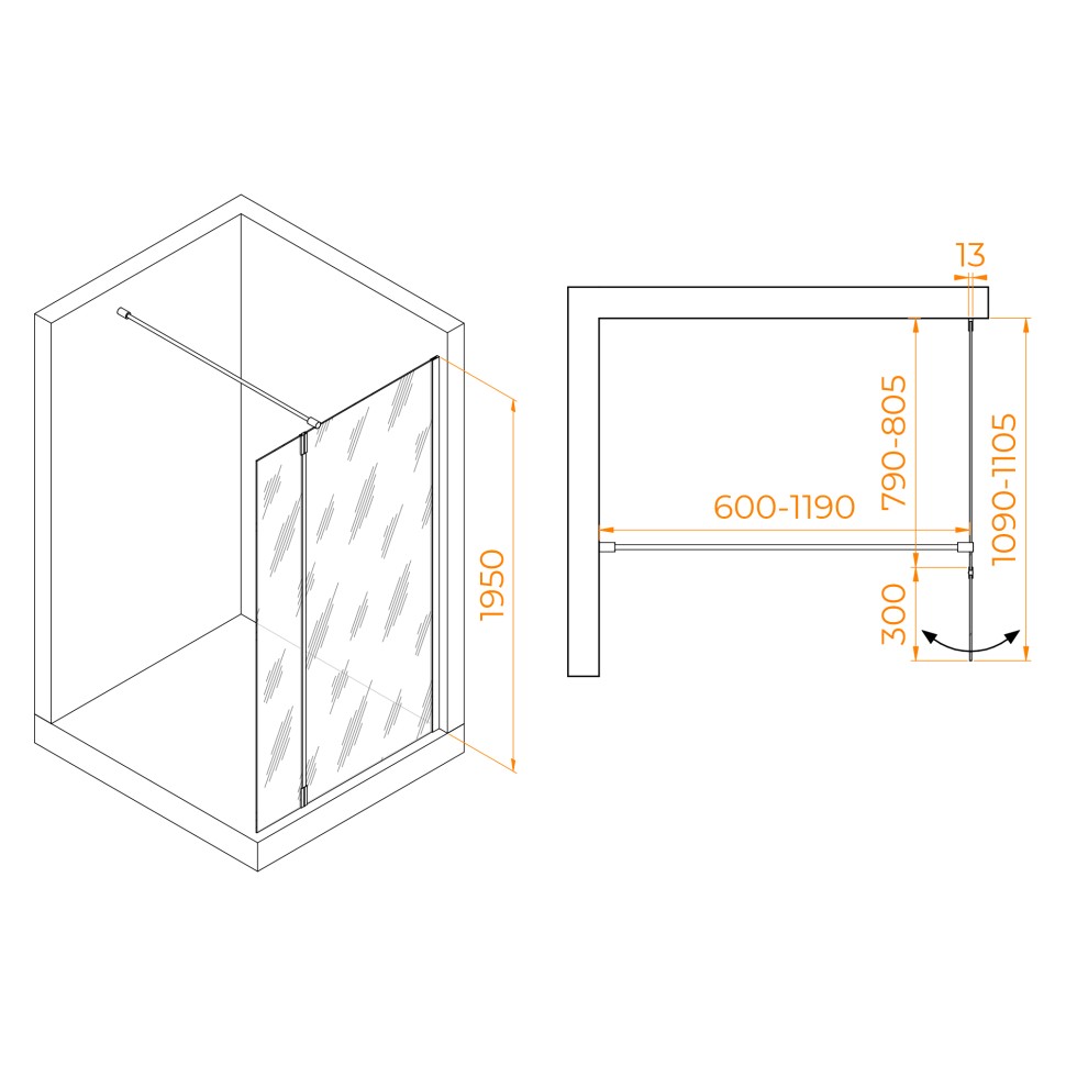 Душевая перегородка RGW WA-051Gb (WA-010Gb + Z-071Gb) (351005183-16)