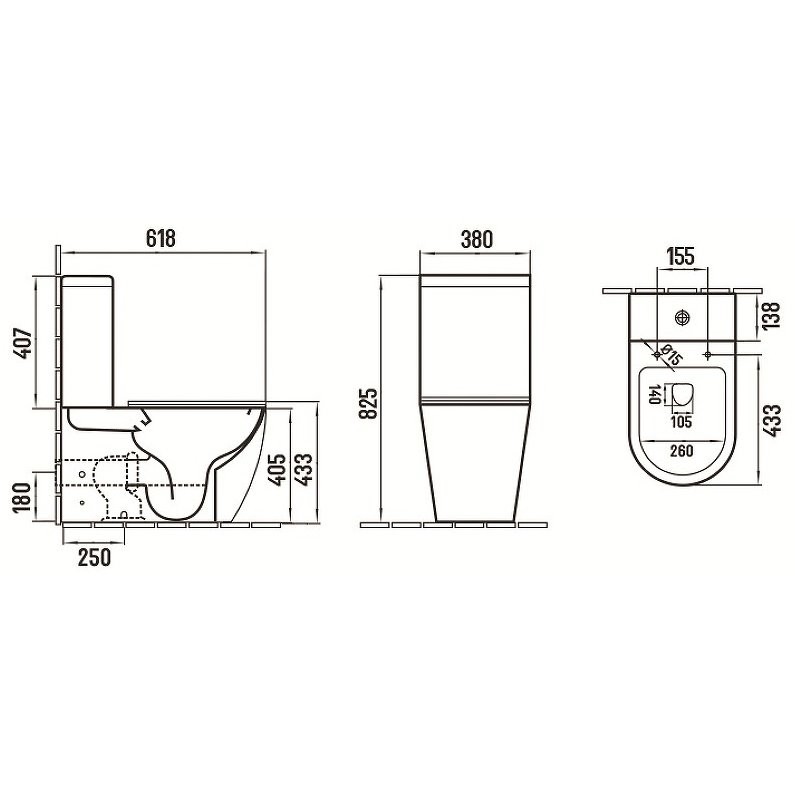 Унитаз Напольный,приставной Ceramalux Rimless с сиденьем и бачком 2166XMB цвет черный