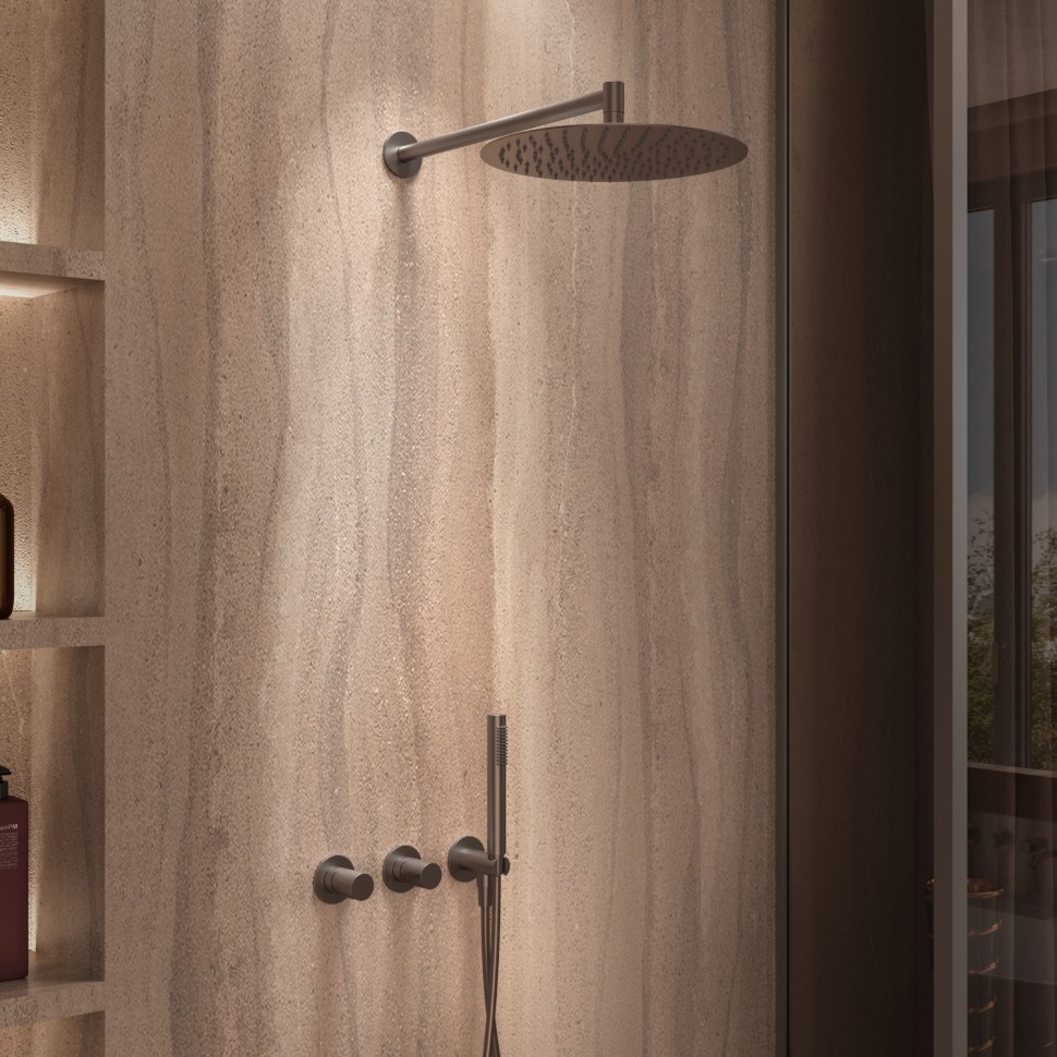 Душевой комплект Аура (Aura) VSFW-6AU1GM встраиваемый, 2 режима, 30см S304 верх душ, вороненая сталь