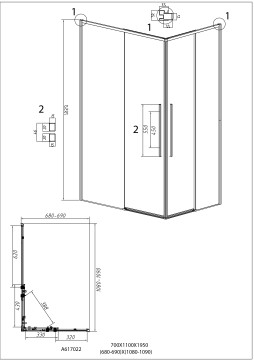 Душевое ограждение Grossman Galaxy 1/2.K33.01.70.21.02-1/2.K33.01.11L.21.02 (70х110х195) раздвижная,черный матовый,стекло шиншилла,2 места