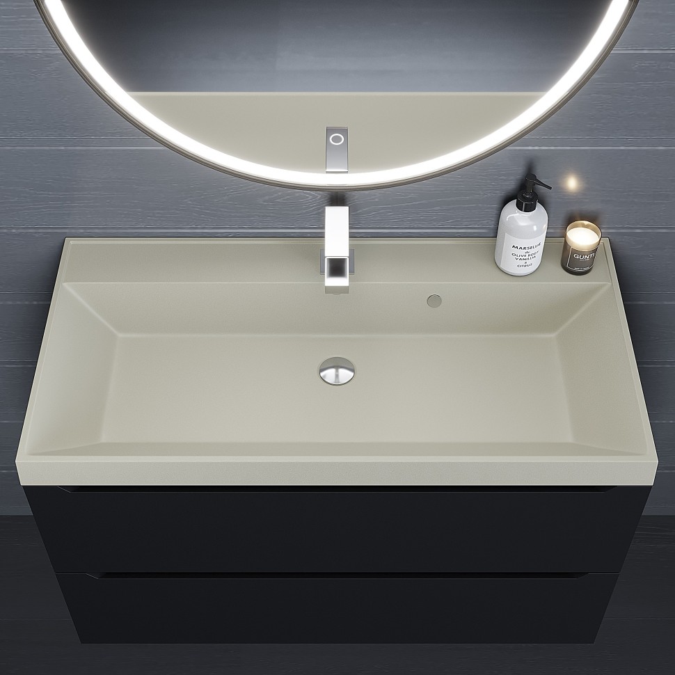 Раковина для ванной 90 см, Uperwood Classic Quartz, кварцевая, бежевая матовая, лён