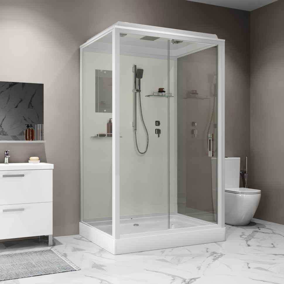 Душевая кабина Niagara Standart ST120/90/15Q (120х90х215) прямоугольник,поддон 15см,распашная,проф.белый,3 места