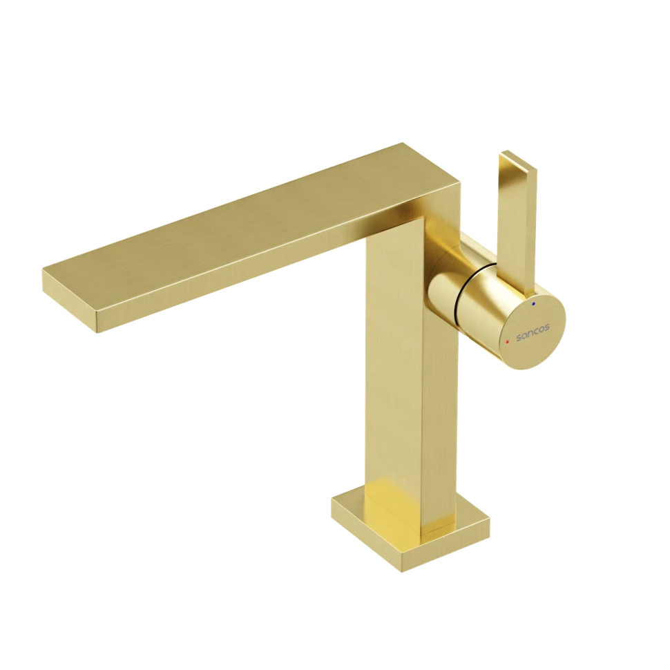 Смеситель для раковины SANCOS Linn, брашированное золото, PVD покрытие, арт. SC9019BG