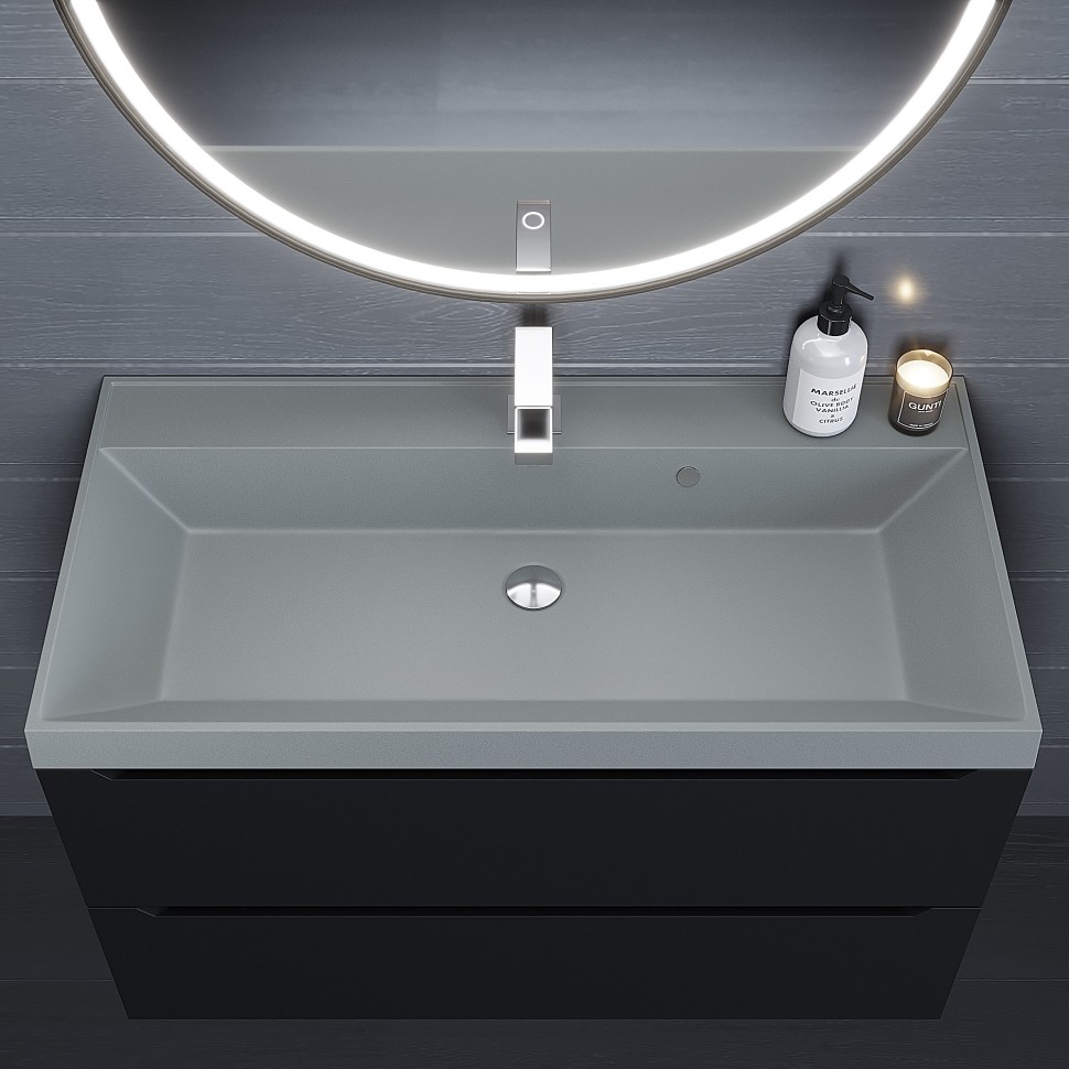 Раковина для ванной 90 см, Uperwood Classic Quartz, кварцевая, серая матовая, платина